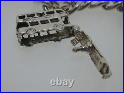 Vintage 1979 Sterling Silver Charm Bracelet Six Charms 36.3g 6 3/4 Heart Clasp