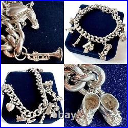 Vintage (1980s) Sterling Silver Charm Bracelet With Superb Opening Charms (70g)