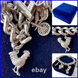 Vintage (1980s) Sterling Silver Charm Bracelet With Superb Opening Charms (70g)