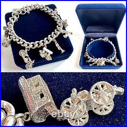 Vintage (1980s) Sterling Silver Charm Bracelet With Superb Opening Charms (70g)