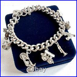 Vintage (1980s) Sterling Silver Charm Bracelet With Superb Opening Charms (70g)