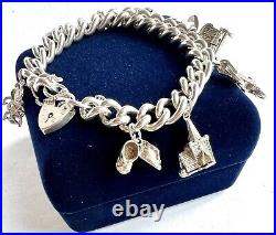 Vintage (1980s) Sterling Silver Charm Bracelet With Superb Opening Charms (70g)