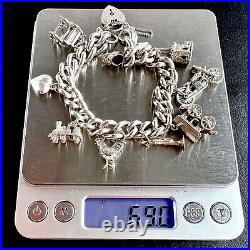 Vintage (1980s) Sterling Silver Charm Bracelet With Superb Opening Charms (70g)