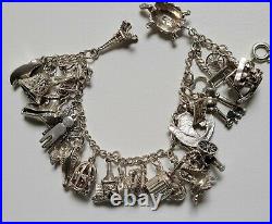 Vintage 19cm Sterling Silver Charm Bracelet 25 Charms 61 Grams Heavy