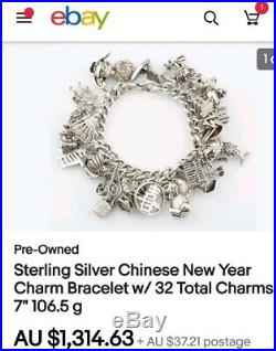 Vintage 19cm Sterling Silver Charm Bracelet 50 charms 4 Articulated 127 grams
