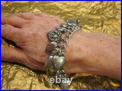 Vintage 24 Sterling Silver PUFFY HEART CHARM Bracelet GUILOCHE W LAMPL ENAMELS
