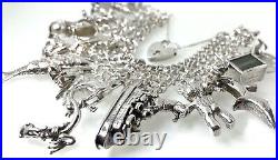 Vintage 3 Row Silver Bracelet 21 Charms 136g 10.3mm 7 1979 Articulated Fish