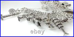 Vintage 3 Row Silver Bracelet 21 Charms 136g 10.3mm 7 1979 Articulated Fish