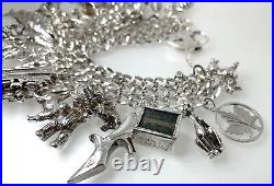 Vintage 3 Row Silver Bracelet 21 Charms 136g 10.3mm 7 1979 Articulated Fish