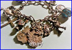 Vintage 50-60's Sterling Silver Charm Bracelet & 12 Charms, 7.0, 44.8g Mixed