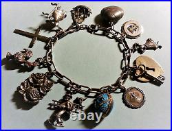 Vintage 50-60's Sterling Silver Charm Bracelet & 12 Charms, 7.0, 44.8g Mixed
