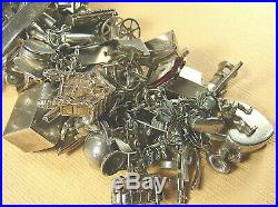 Vintage 50s Sterling Silver LOADED Charm Bracelet 80 charms 185 grms MECHANICALS
