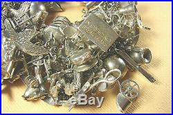 Vintage 50s Sterling Silver LOADED Charm Bracelet 80 charms 185 grms MECHANICALS
