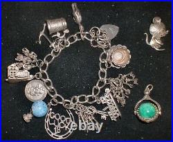 Vintage 70's Silver Charm Bracelet Padlock/Safety Chain & Charms
