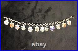 Vintage 800 Silver European City Tour Enamel Shield Crest 12 Charm Bracelet 1960