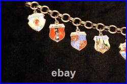 Vintage 800 Silver European City Tour Enamel Shield Crest 12 Charm Bracelet 1960