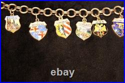 Vintage 800 Silver European City Tour Enamel Shield Crest 12 Charm Bracelet 1960