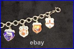 Vintage 800 Silver European City Tour Enamel Shield Crest 12 Charm Bracelet 1960