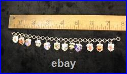 Vintage 800 Silver European City Tour Enamel Shield Crest 12 Charm Bracelet 1960