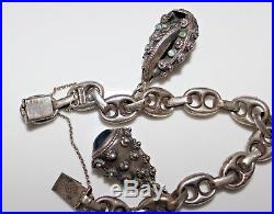 Vintage 800 Silver Peruzzi ETRUSCAN Charm Bracelet Coral Turquoise, 8