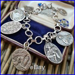 Vintage 925 Silver Bracelet, Silver & Metal Religious Charms, Lourdes, Tschudin