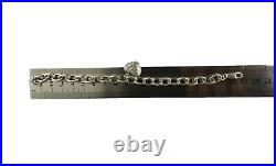 Vintage 925 Silver Chain Bracelet Cubic Zirconia Pave Heart Shape Charm Bracelet