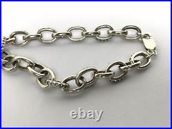 Vintage 925 Silver Chain Bracelet Cubic Zirconia Pave Heart Shape Charm Bracelet