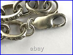 Vintage 925 Silver Chain Bracelet Cubic Zirconia Pave Heart Shape Charm Bracelet