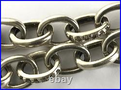 Vintage 925 Silver Chain Bracelet Cubic Zirconia Pave Heart Shape Charm Bracelet