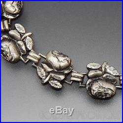 Vintage 925 Silver United States Navy Charm Rose Flowers Forget-me-not Bracelet