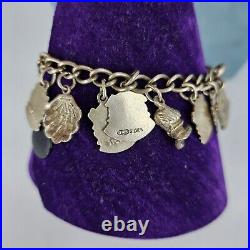 Vintage 925 Sterling Silver Charm Bracelet Enamel Bagdes 20 Charms 7 Long 40g