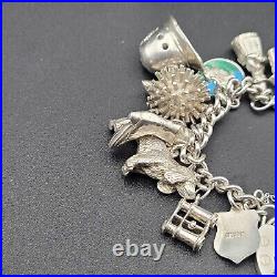 Vintage 925 Sterling Silver Charm Bracelet Heart Padlock 20 Charms London 1978