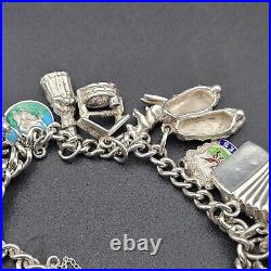 Vintage 925 Sterling Silver Charm Bracelet Heart Padlock 20 Charms London 1978