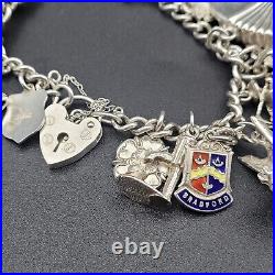 Vintage 925 Sterling Silver Charm Bracelet Heart Padlock 20 Charms London 1978