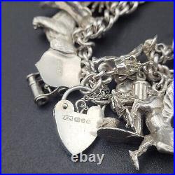 Vintage 925 Sterling Silver Charm Bracelet Heart Padlock 20 Charms London 1978