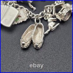 Vintage 925 Sterling Silver Charm Bracelet Heart Padlock 20 Charms London 1978