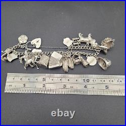 Vintage 925 Sterling Silver Charm Bracelet Heart Padlock 20 Charms London 1978