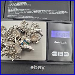 Vintage 925 Sterling Silver Charm Bracelet Heart Padlock 20 Charms London 1978