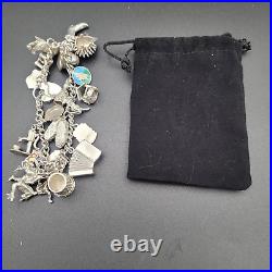 Vintage 925 Sterling Silver Charm Bracelet Heart Padlock 20 Charms London 1978