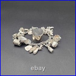 Vintage 925 Sterling Silver Charm Bracelet Heart Padlock 20 Charms London 1978