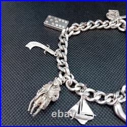 Vintage 925 Sterling Silver Charm Bracelet With 8 Silver Charms Vintage 925 Sterling Silver Charm Bracelet With 8 Silver Charms