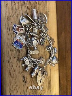 Vintage 925 Sterling Silver Charm Bracelet with Heart Padlock And Charms