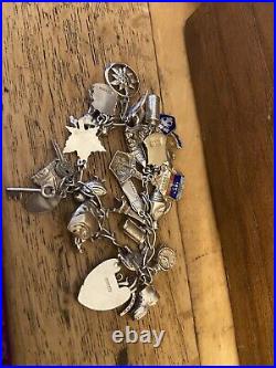 Vintage 925 Sterling Silver Charm Bracelet with Heart Padlock And Charms