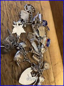 Vintage 925 Sterling Silver Charm Bracelet with Heart Padlock And Charms