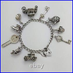 Vintage 925 Sterling Silver Charm Bracelet with Heart Padlock and 10 Charms