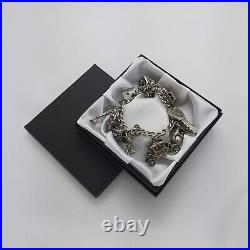 Vintage 925 Sterling Silver Charm Bracelet with Heart Padlock and 10 Charms