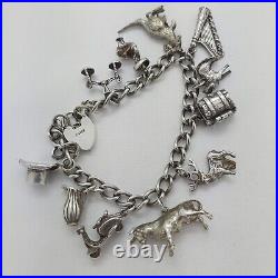 Vintage 925 Sterling Silver Charm Bracelet with Heart Padlock and 11 Charms