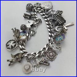 Vintage 925 Sterling Silver Charm Bracelet with Heart Padlock and 25 Charms