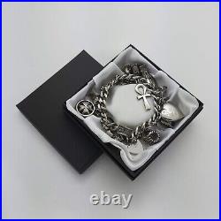 Vintage 925 Sterling Silver Charm Bracelet with Heart Padlock and 25 Charms