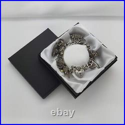 Vintage 925 Sterling Silver Charm Bracelet with Heart Padlock and 9 Charms